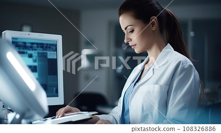 A medical worker or a doctor in a white coat in a modern clinic A medical worker or a doctor in a white coat in a modern clinic 108326886