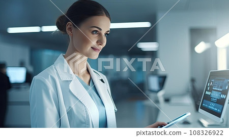 A medical worker or a doctor in a white coat in a modern clinic 108326922