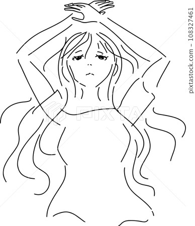 Line drawing illustration of a stylish woman who is worried Line drawing illustration of a stylish woman who is worried 108327461