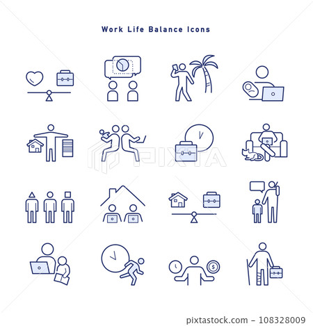 A set of icon illustrations related to work-life balance and work style reform A set of icon illustrations related to work-life balance and work style reform 108328009