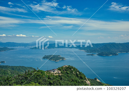 Spectacular view of the Seto Inland Sea from the summit of Mt. Misen Spectacular view of the Seto Inland Sea from the summit of Mt. Misen 108329207