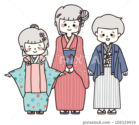 Illustration of a girl and boy in Japanese clothes Illustration of a girl and boy in Japanese clothes 108329439