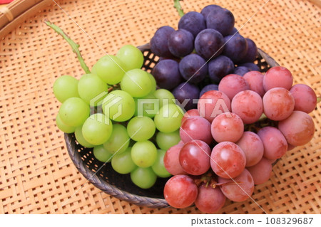 Three types of grapes in a colander Three types of grapes in a colander 108329687
