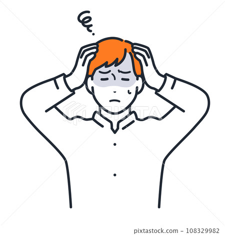 一個年輕人抱著頭憂心忡忡的簡單向量圖素材 108329982