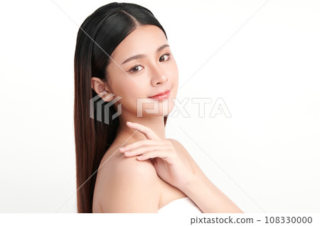 Beautiful young asian woman with clean fresh skin on white background, Face care, Facial treatment, Cosmetology, beauty and spa, Asian women portrait. Beautiful young asian woman with clean fresh skin on white background, Face care, Facial treatment, Cosmetology, beauty and spa, Asian women portrait. 108330000