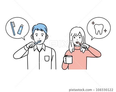 年輕男女刷牙的插圖 108330122