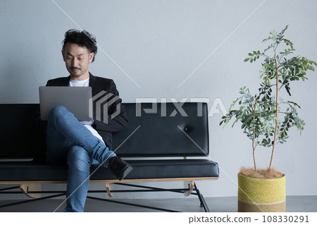 Man using a computer, freelancer or engineer image 108330291