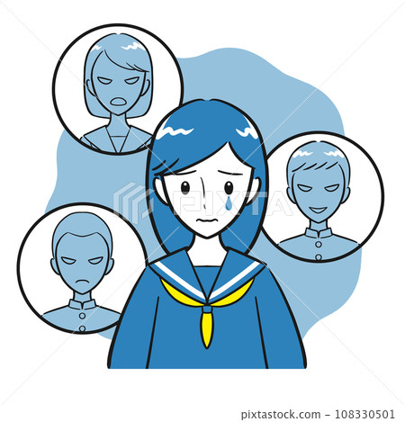 A female student who is worried about being left out by her friends and classmates (simple/with background) A female student who is worried about being left out by her friends and classmates (simple/with background) 108330501