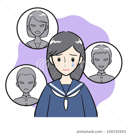 A female student who is worried about being left out by her friends and classmates (with background) 108330503
