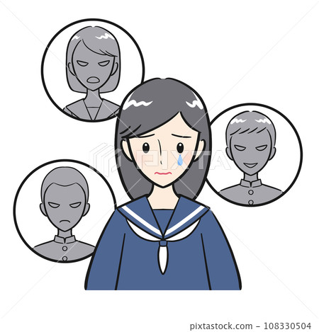 A female student who is worried about being left out by her friends and classmates (no background) 108330504
