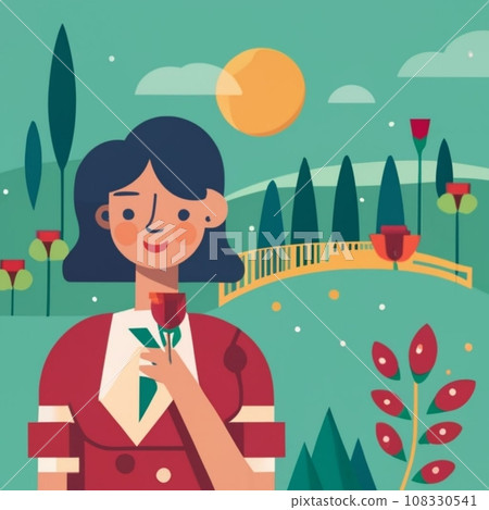 Harmony with Nature: Woman Embraces the Beauty of a Flower Harmony with Nature: Woman Embraces the Beauty of a Flower 108330541