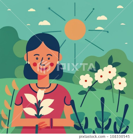 Harmony with Nature: Woman Embraces the Beauty of a Flower 108330545