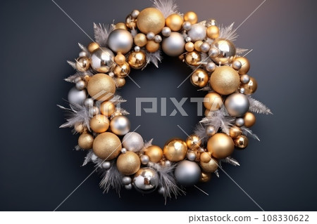 Christmas Wreath with golden balls. Christmas Wreath with golden balls. 108330622