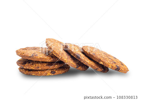 Pile of delicious homemade crunchy oatmeal biscuits. 108330813