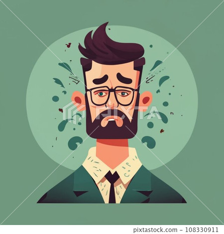 Sad Man with Beard Looks Down, Contemplative Sad Man with Beard Looks Down, Contemplative 108330911