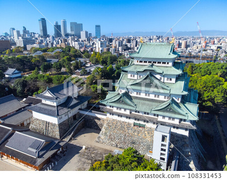 October Aichi: Nagoya Castle, Tenshukaku, and skyscrapers around Nagoya Station 108331453