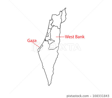 Israel, gaza, west bank map, vector illustration. Israel, gaza, west bank map, vector illustration. 108331843