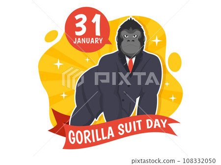 National Gorilla Suit Day Vector Illustration on 31 January with has the Head of a Gorillas is Dressed Neatly in a Suits and World Map in Background 108332050