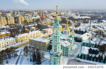 View from drone of Tambov Transfiguration Cathedral on winter day 108332070