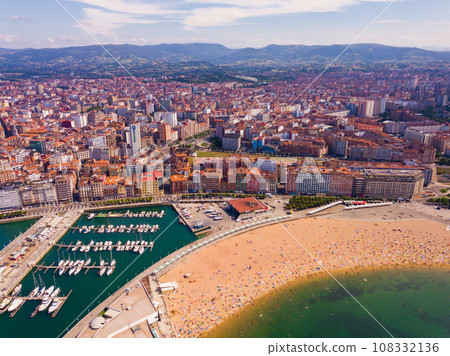 Aerial cityscape of Spanish city Gijon 108332136