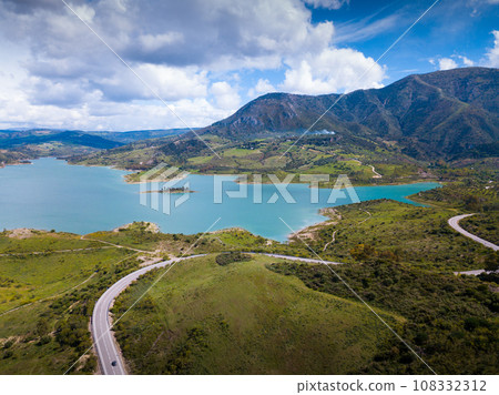 Panoramic view over Embalse de Zahara inland lake, Andalusia, Spain Panoramic view over Embalse de Zahara inland lake, Andalusia, Spain 108332312