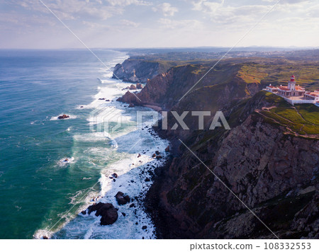 Cabo da Roca Lighthouse. Portuguese Farol de Cabo da Roca is most westerly European extent Cabo da Roca Lighthouse. Portuguese Farol de Cabo da Roca is most westerly European extent 108332553