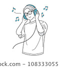 一個男人用耳機聽音樂的向量圖 一個男人用耳機聽音樂的向量圖 108333055