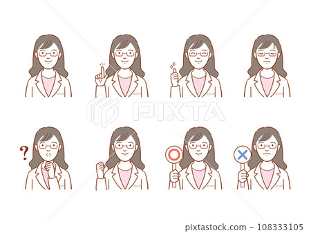 穿著白大褂的女人面部表情變化集的插圖 穿著白大褂的女人面部表情變化集的插圖 108333105