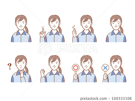 Illustration of a working woman in uniform, facial expression variation set Illustration of a working woman in uniform, facial expression variation set 108333106