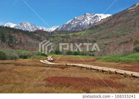 View of Hakuba Sanzan from Tsugaike Nature Park in late autumn 108333241