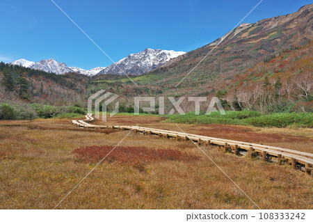 View of Hakuba Sanzan from Tsugaike Nature Park in late autumn 108333242