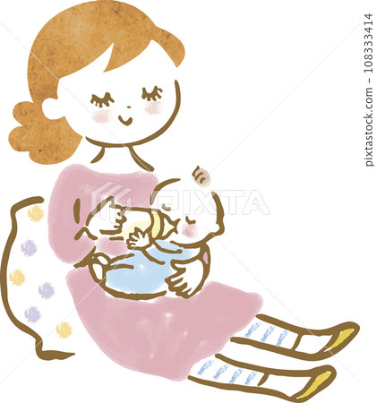 一位年輕母親餵嬰兒喝奶的插圖 108333414
