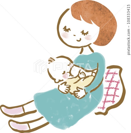 Illustration of a young mother breastfeeding 108333415