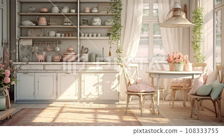 Cozy kitchen. Chabby shic style. Pastel colors Cozy kitchen. Chabby shic style. Pastel colors 108333755