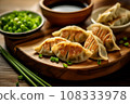 Close-up top view of ingredients Classic Gyoza Pork food. 108333978