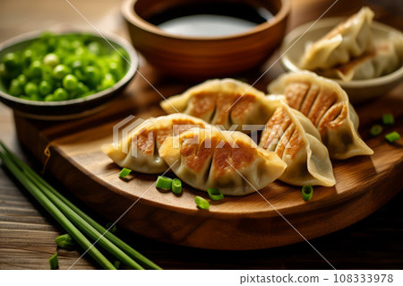 Close-up top view of ingredients Classic Gyoza Pork food. Close-up top view of ingredients Classic Gyoza Pork food. 108333978