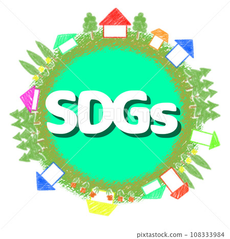 蠟筆風格的地球和房子圖標插圖 [SDGs] 108333984