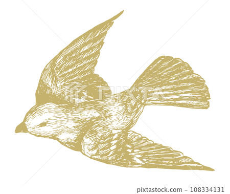 復古線畫撲騰的鳥 108334131
