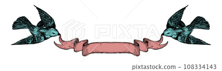 鳥和古董絲帶框架 108334143