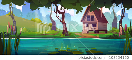 Log house near forest lake Log house near forest lake 108334160