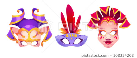 Carnival masks for a masquerade show or festival. 108334208