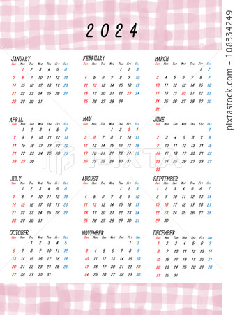 2024 Japanese annual calendar watercolor check pattern 108334249