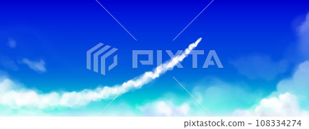 White steam trail from plane or rocket flying up White steam trail from plane or rocket flying up 108334274