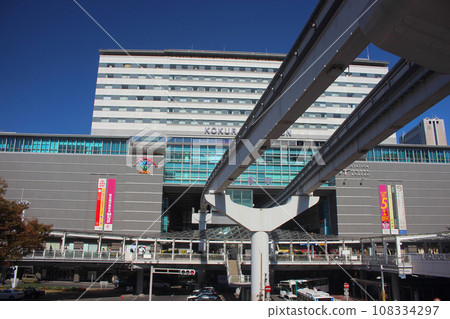 JR Kokura Station and monorail under the blue sky 108334297