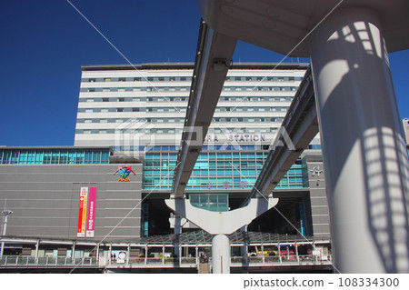 JR Kokura Station and monorail under the blue sky JR Kokura Station and monorail under the blue sky 108334300