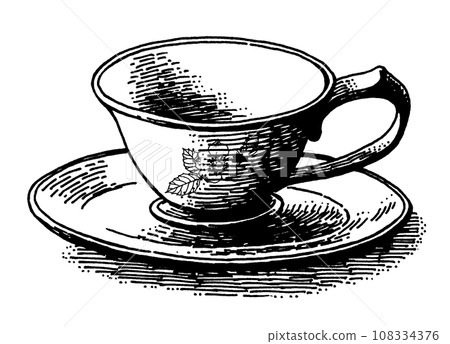 古董鋼筆畫小花杯碟 古董鋼筆畫小花杯碟 108334376