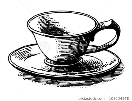 古董鋼筆畫杯碟 古董鋼筆畫杯碟 108334378