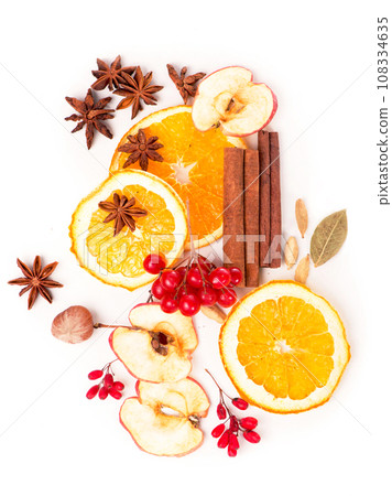 Christmas spices and dried orange sliceson Christmas spices and dried orange sliceson 108334635