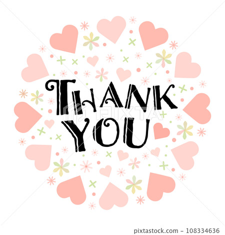 Vector image of a thank you message surrounded by hearts - thank you Vector image of a thank you message surrounded by hearts - thank you 108334636