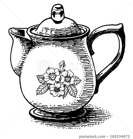 帶有古色古香的鋼筆畫小花的牛奶罐 帶有古色古香的鋼筆畫小花的牛奶罐 108334672